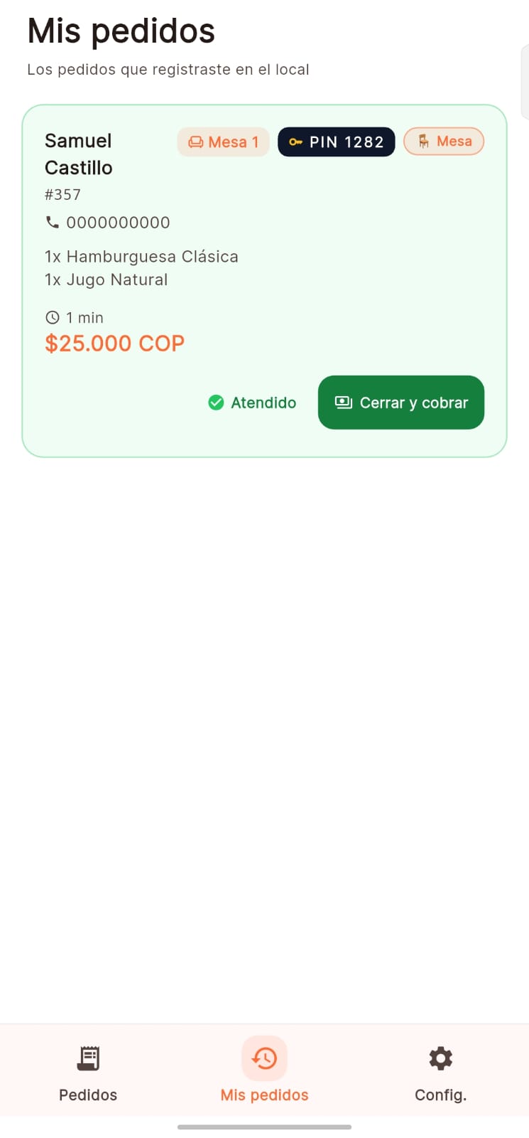 Pedido enviado a preparación desde la app