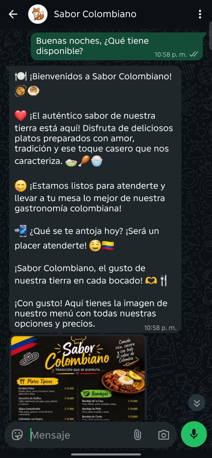 Chat de WhatsApp con el asistente de Fetcheat