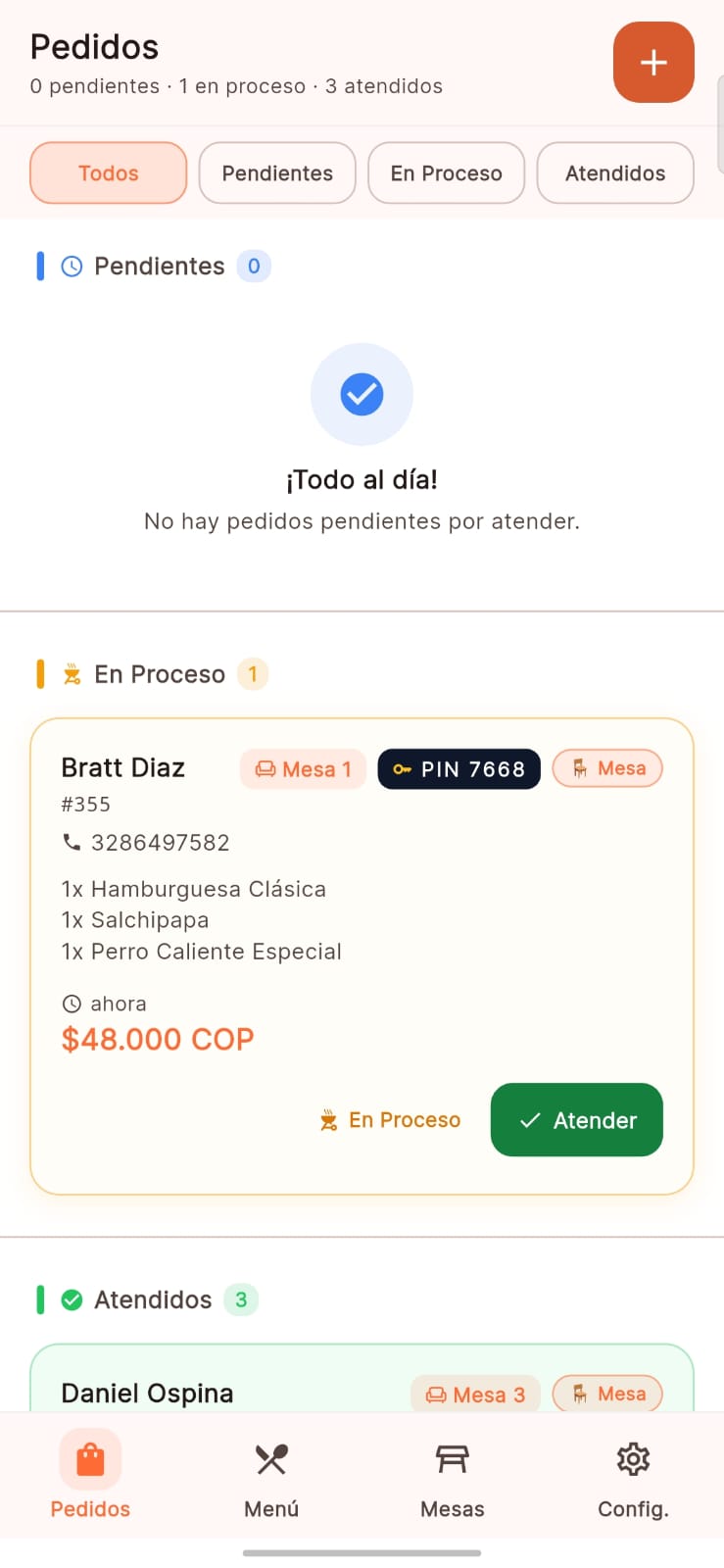 Pantalla de preparación